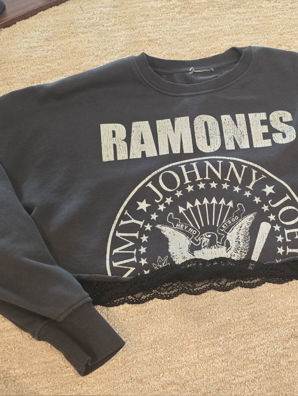 Ramones Lace Hem Black Graphic Sweatshirt